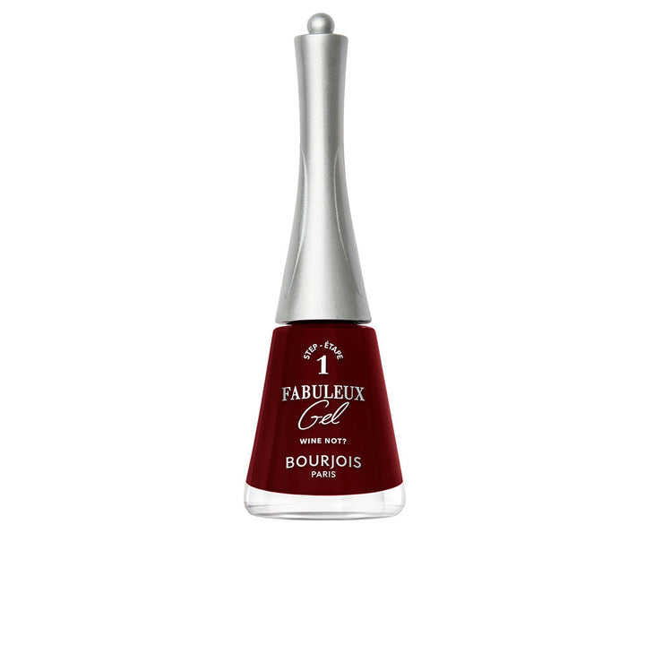 Bottle of deep wine gel-effect nail polish, 9 ml, wide brush shown