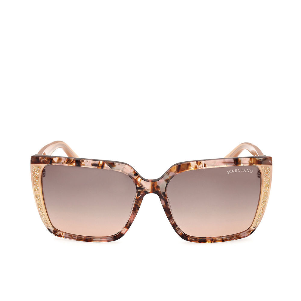 Guess By Marciano Tortoise shell square acetate sunglasses with brown gradient lenses and gold side detailing, fashionable oversized silhouette