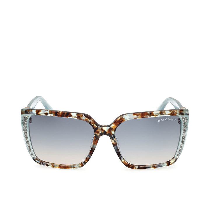 Two‑tone blue and habana acetate square sunglasses with 58 mm lenses