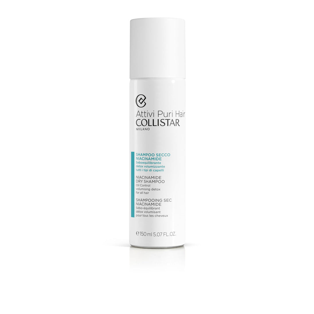 150 ml aerosol bottle of niacinamide detox dry shampoo, white canister