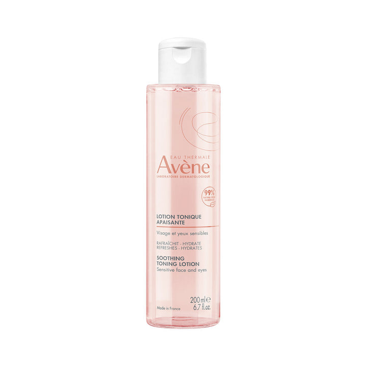 Bottle of Avène alcohol-free soothing toning lotion with calming thermal spring water
