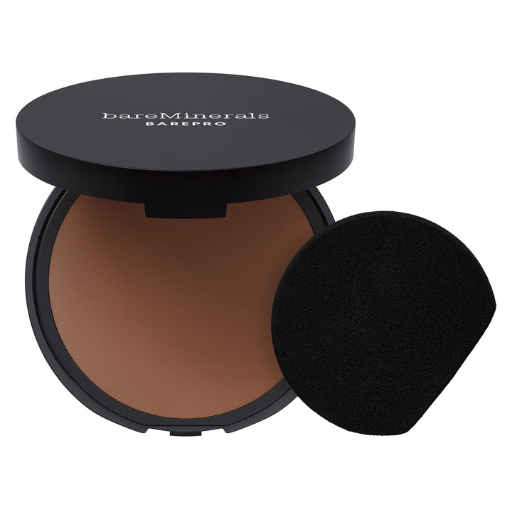 Compact powder foundation in neutral deep shade, slim mirrored case, 8 g
