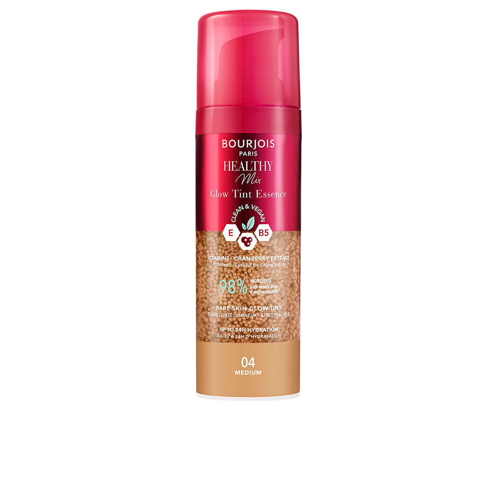 30 ml bottle of lightweight dewy tint essence in medium shade, pump applicator