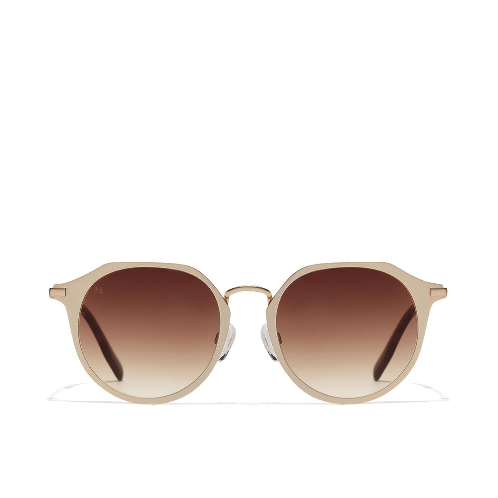 Unisex circular gold metal sunglasses with terracotta lenses, 53 mm lenses
