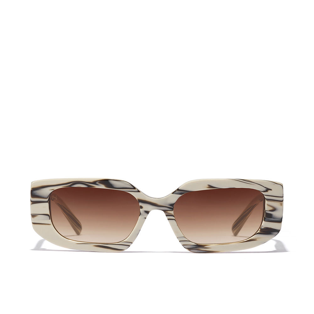 Round acetate sunglasses in zebra terracotta pattern, 45mm lenses, Unisex