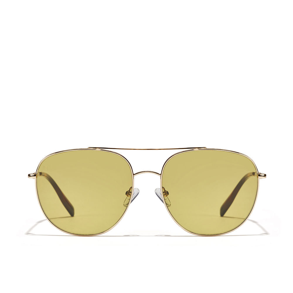 Light gold metal aviator sunglasses, 55mm lenses, 17mm bridge, 145mm temples, Unisex