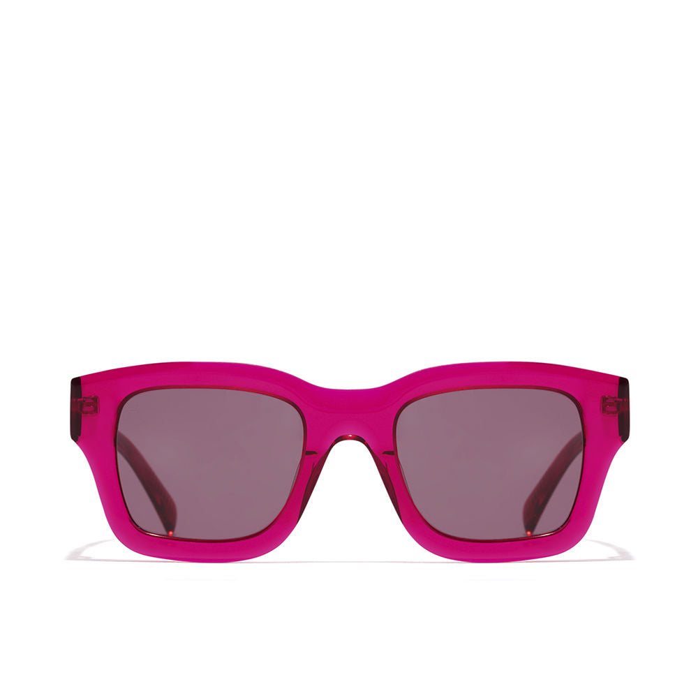 Hawkers Pink transparent plastic square sunglasses with thick frame, rectangular lenses and dark tinted lenses