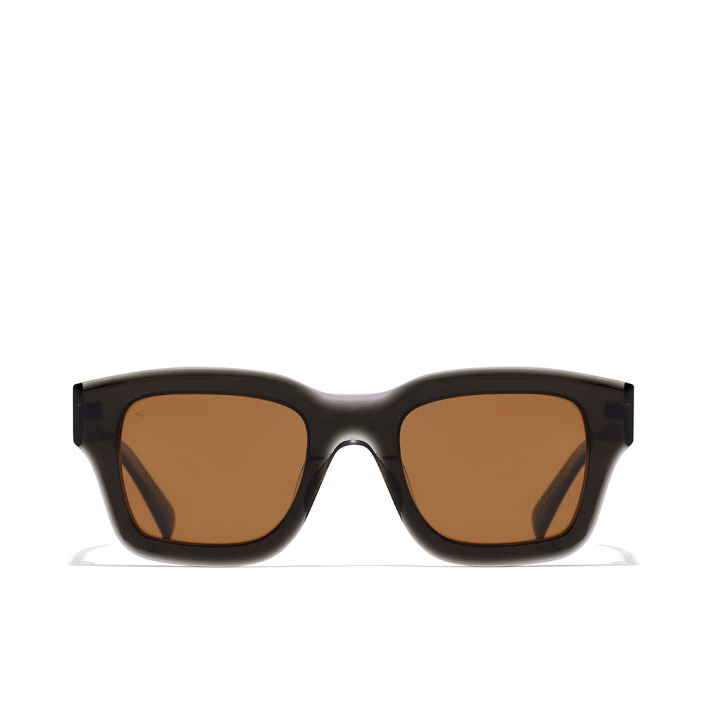 Hawkers Black thick plastic square sunglasses with rectangular brown polarized lenses, modern silhouette