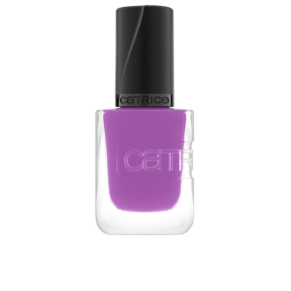 Bottle of violet gel‑finish nail polish, 10.5 ml, glossy cream shade