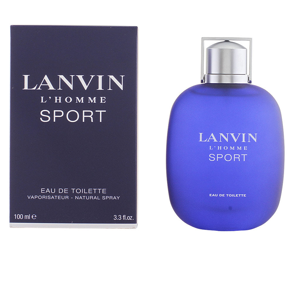 Sleek Lanvin l'Homme Sport bottle evoking fresh, athletic aromatic fragrance for men