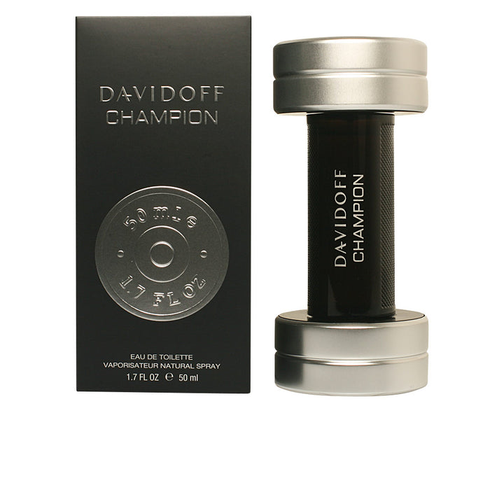 Dark-weighted glass bottle with metallic details; 50 ml Eau de Toilette