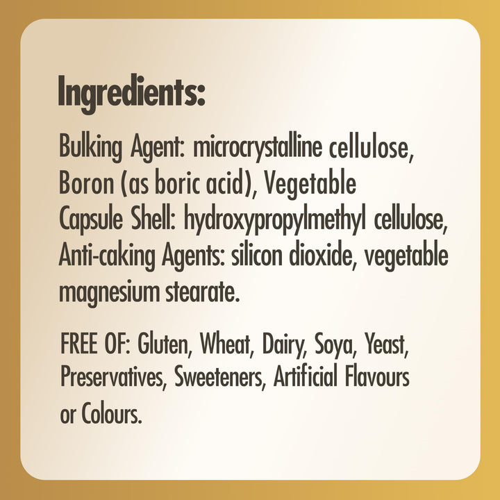 Frasco de cápsulas vegetales de boro 3 mg, etiqueta Solgar, apto veganos y sin gluten