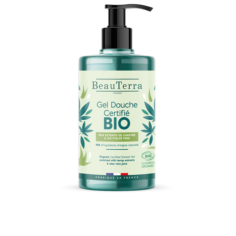 Bottle of Beauterra Bio organic shower gel with recycled packaging