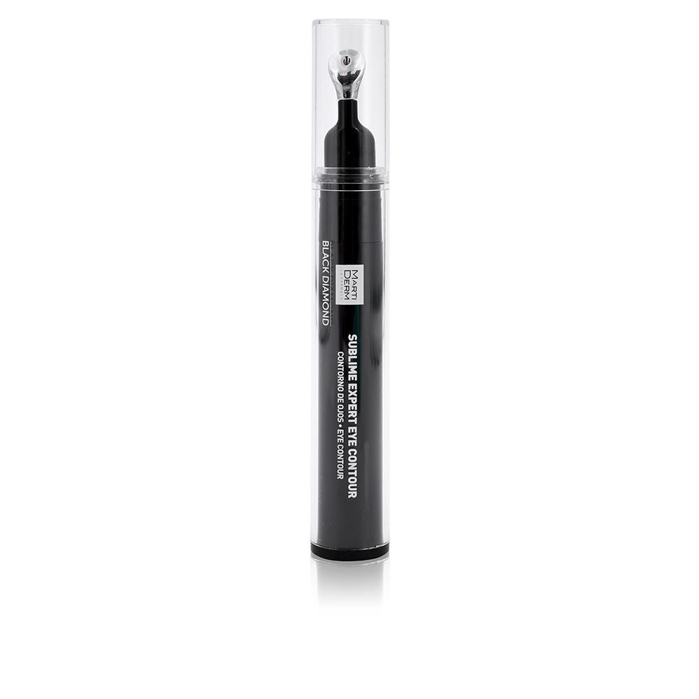 Martiderm eye contour pen in black plastic, cylindrical body with clear cap and metallic applicator tip.