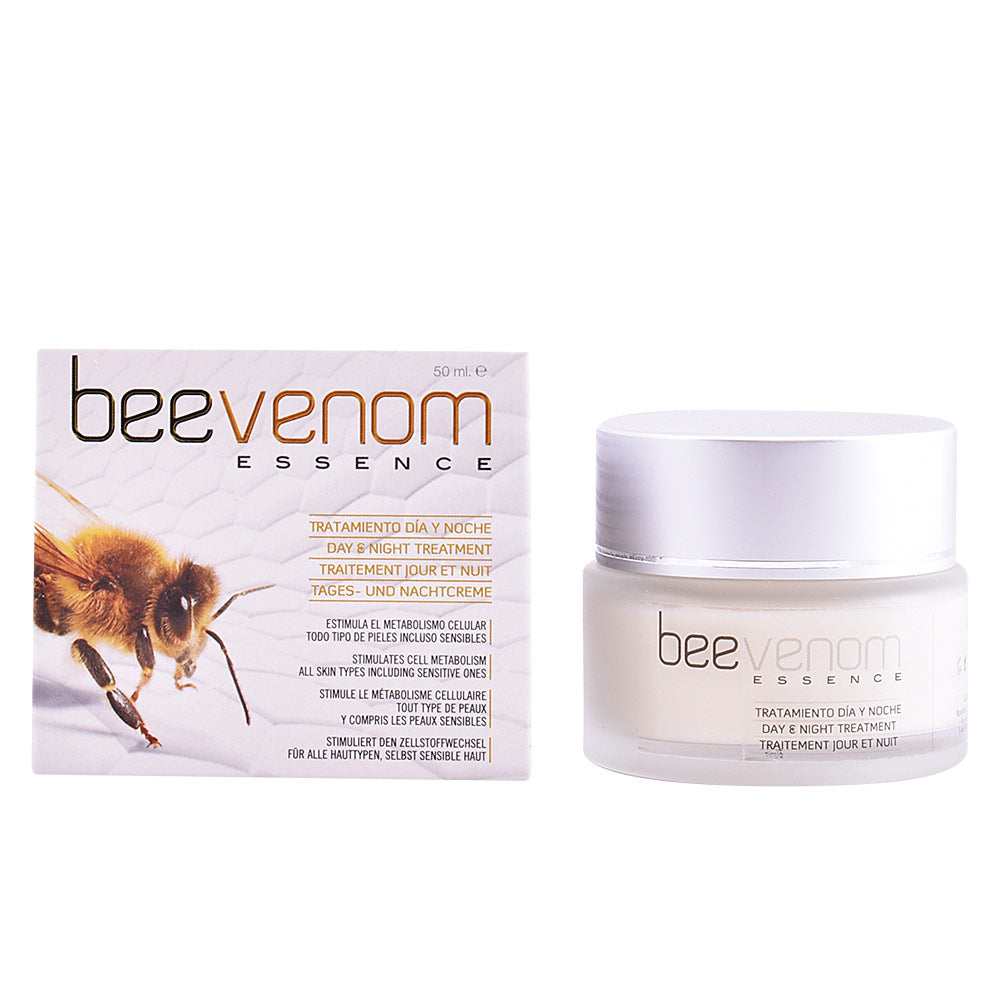 Diet Esthetic Cream jar and box in white, gold, and black with bee image and honeycomb pattern, plastic jar and cardboard box