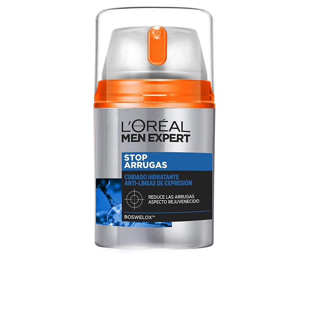 L'Oréal Paris face cream in silver plastic bottle with pump, transparent cap, rectangular label and logo