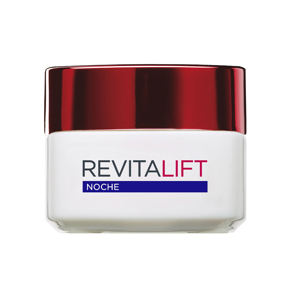 L'Oréal Paris White rectangular face cream jar with red glossy lid, blue label and printed text, modern clean design