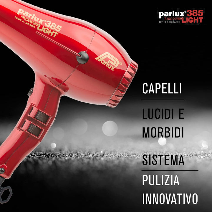 Red compact professional hair dryer with ergonomic handle, 3 m cable, ionic ceramic barrel