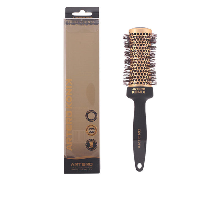 Conical ceramic ionic hairbrush with nylon bristles and ergonomic handle, 43 mm