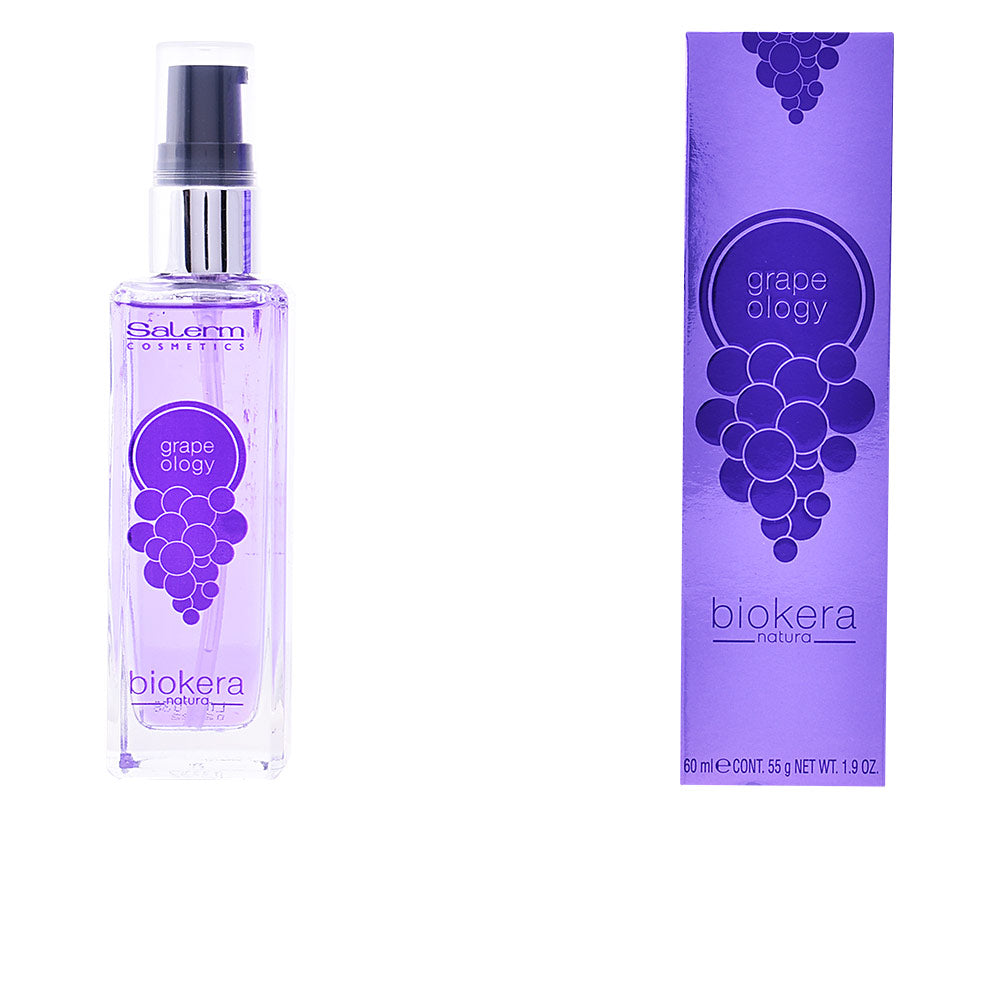 60 ml amber bottle of grape seed hair serum with simple label, Unisex