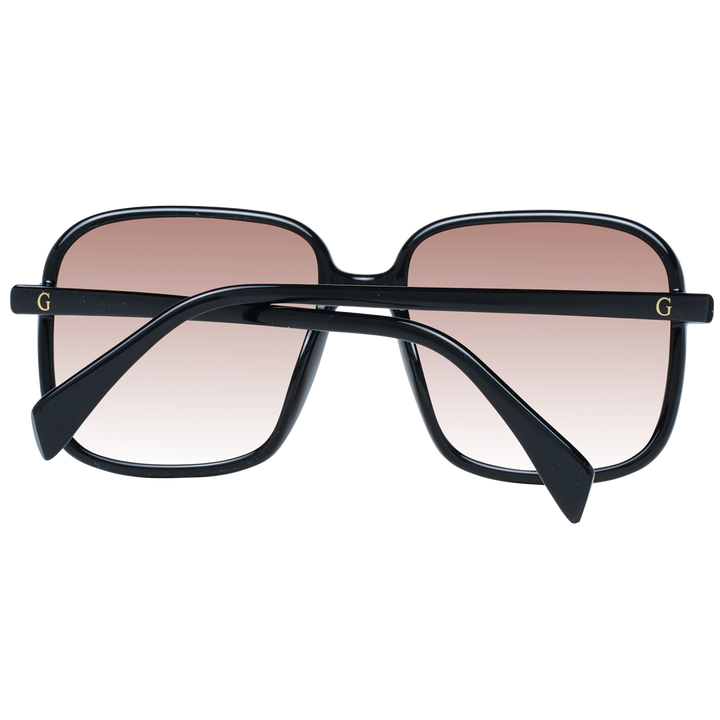 Black square sunglasses with brown gradient lenses, thin arms and gold &