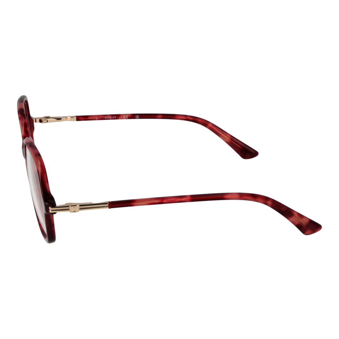 Red tortoiseshell square eyeglasses for Women with gold metal temples and lightweight plastic frame