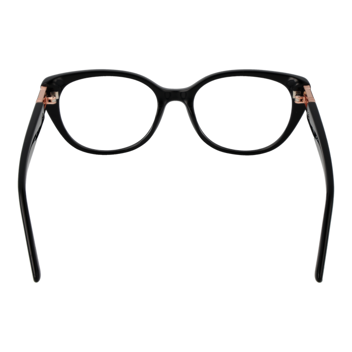 Black retro cat-eye eyeglasses with rose gold metal temple accents and clear lenses for Women