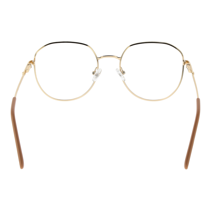 Unisex gold metal rounded-square eyeglasses with thin temples and adjustable nose pads on white background