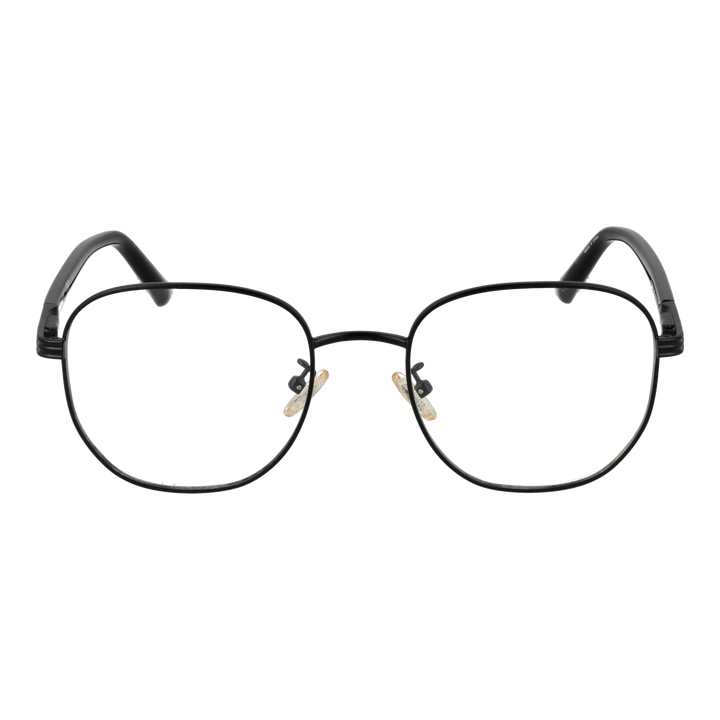 Black slim metal rectangular eyeglasses with thin temples and adjustable nose pads on neutral background