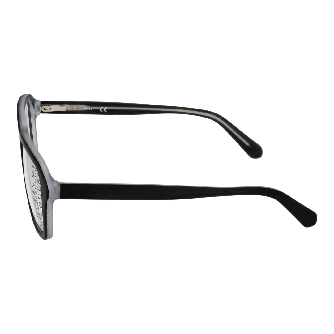 Black full-rim rectangular eyeglasses in plastic, modern Unisex frame shown three-quarter view on neutral background