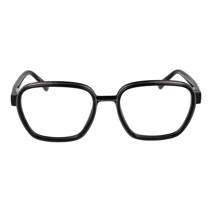 Matte black full-rim rectangular eyeglasses in plastic with clear lenses, modern thick frame, Unisex