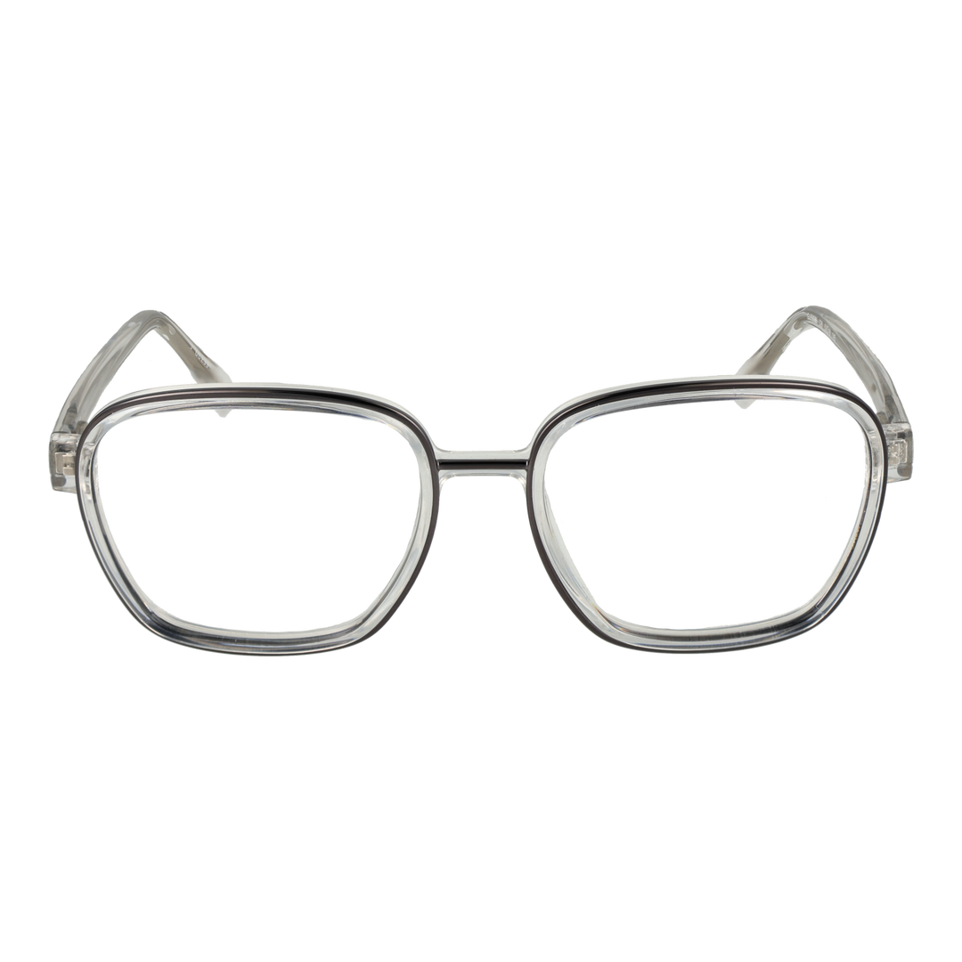 Transparent clear plastic Unisex eyeglasses with square lenses and full-rim frame, transparent temples, modern style