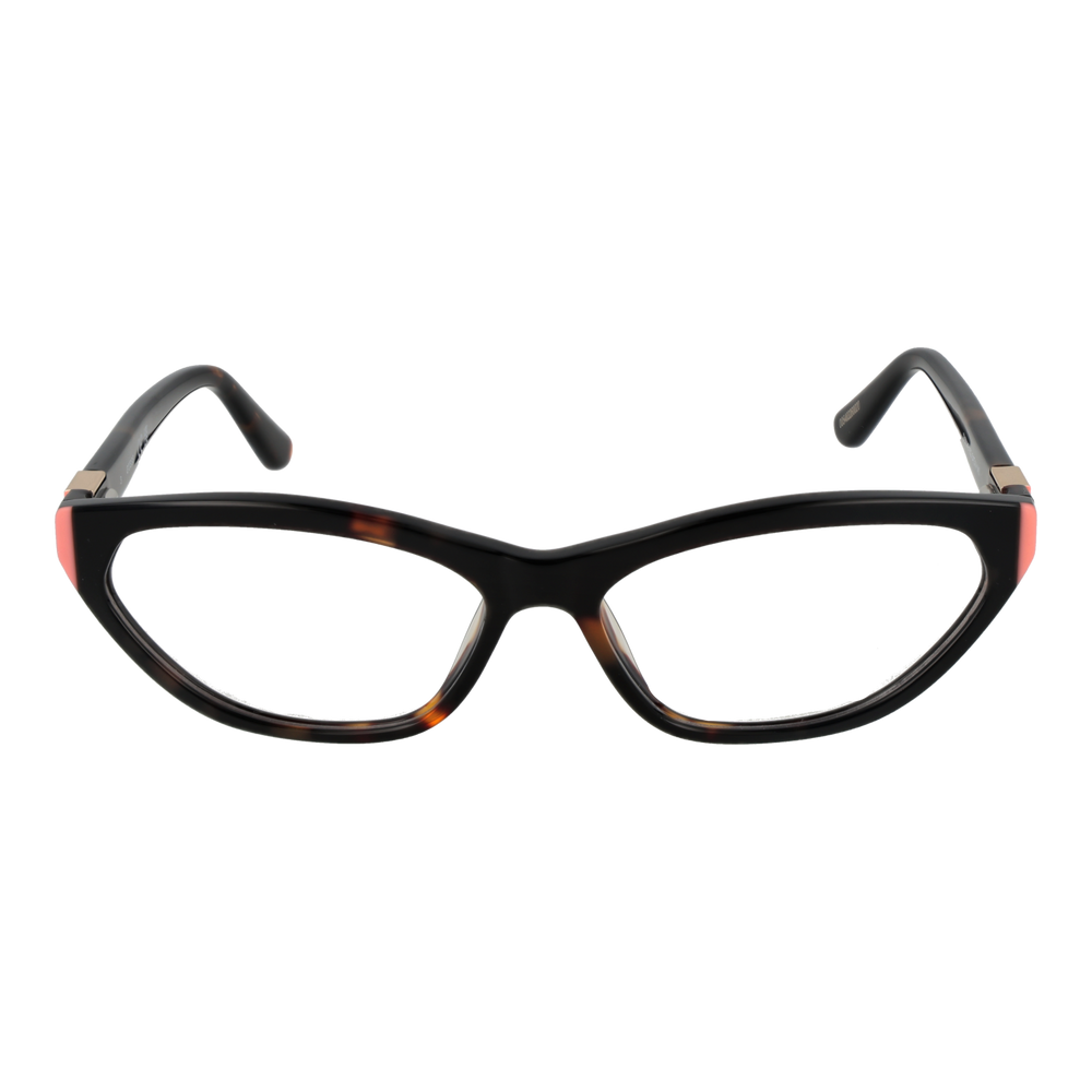 Tortoise cat-eye eyeglasses in black and pink plastic with logo-detail temples, front three-quarter view