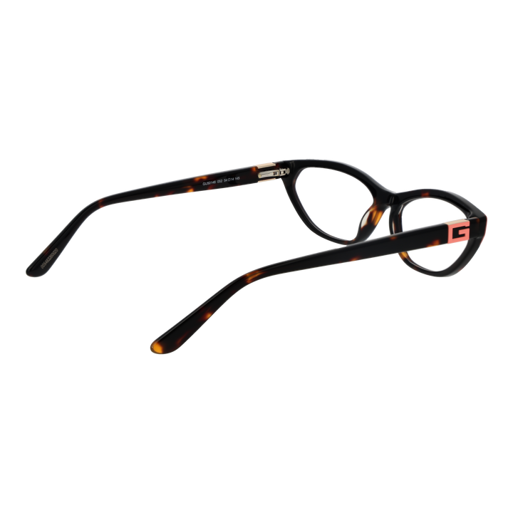 Tortoise cat-eye eyeglasses in black and pink plastic with logo-detail temples, front three-quarter view