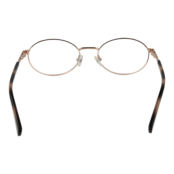 Unisex rose gold thin metal oval eyeglasses with black-brown gradient temple tips, adjustable nose pads