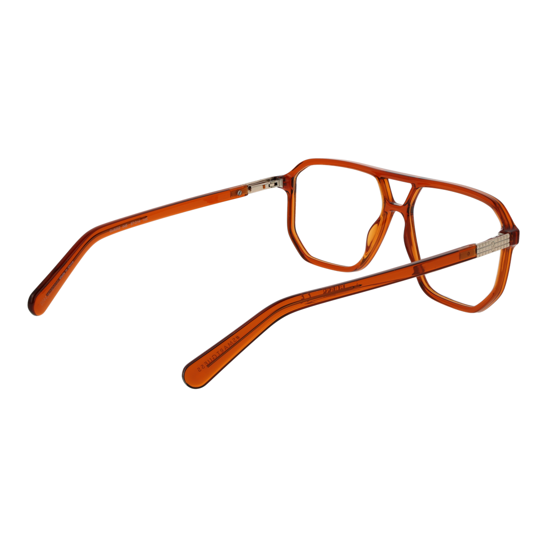 Unisex transparent brown full-rim eyeglasses with metallic temples and double bridge, retro-inspired design