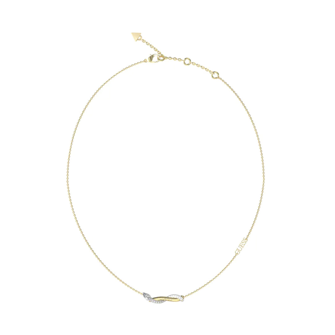 Delicate mixed gold and silver chain necklace with intertwined loop and small pavé stones, lobster clasp