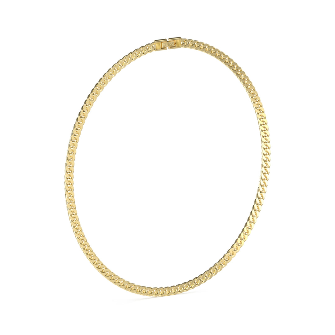 Gold metal chain necklace for Man with textured-pattern clasp and polished links
