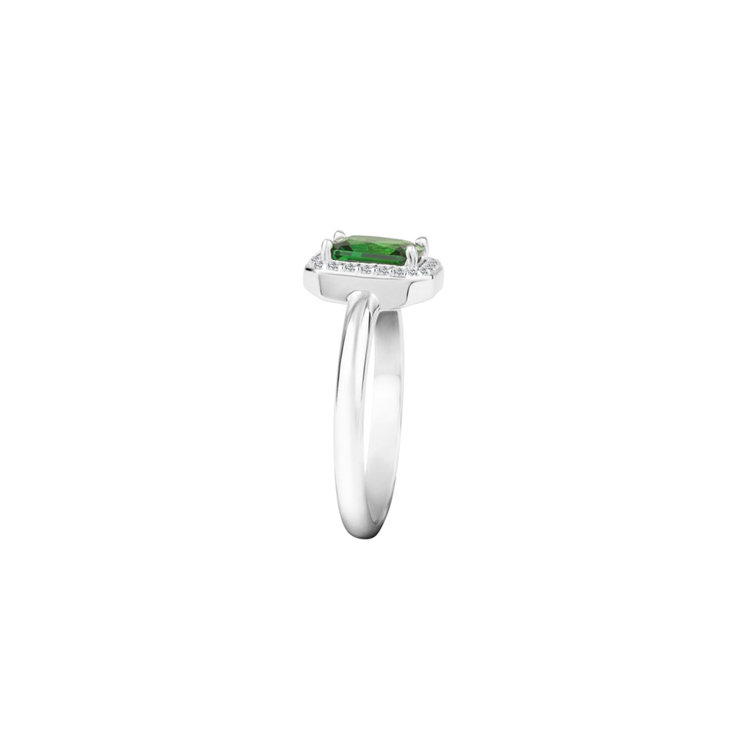 Silver Ring with Green Gemstone & Crystals