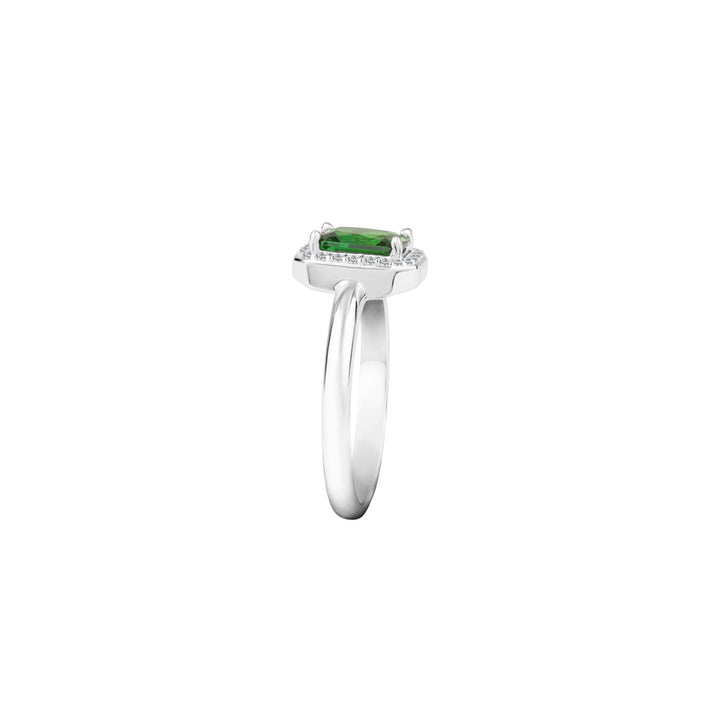 Silver Ring with Green Gemstone & Crystals