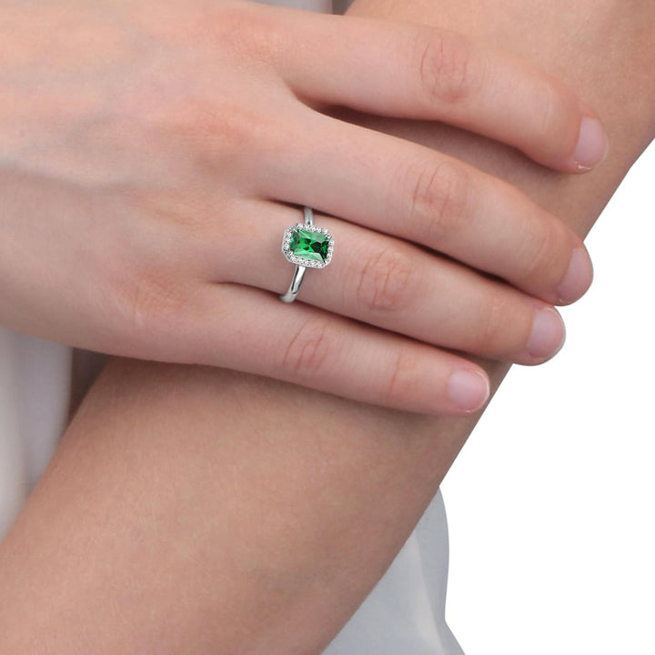 Silver Ring with Green Gemstone & Crystals