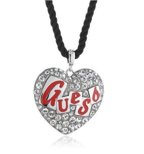 Silver heart pendant with rhinestones on twisted black cord, adjustable chain and small triangular charm