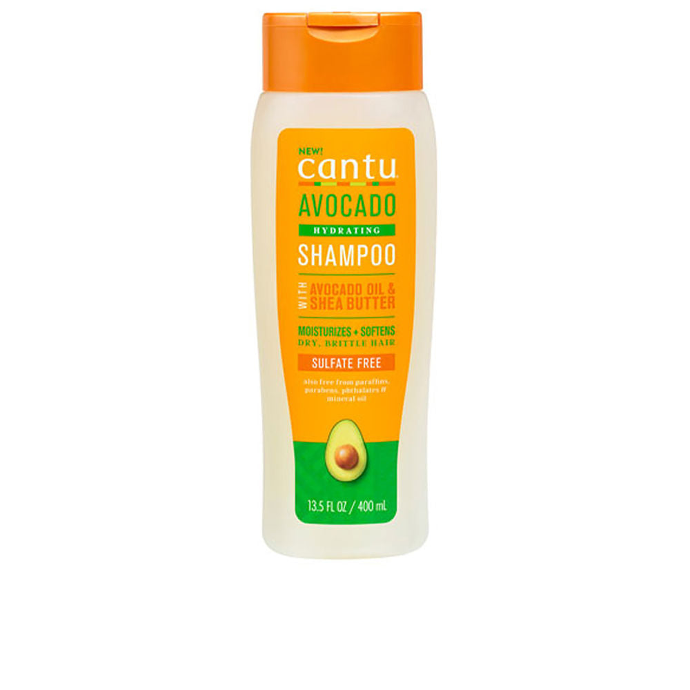 400 ml shampoo bottle labelled Avocado & Shea, for dry curly hair, pump cap