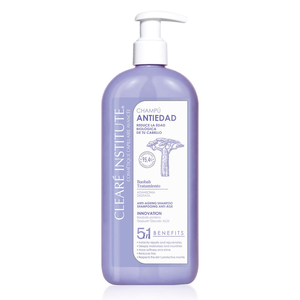 400 ml baobab anti‑age shampoo bottle, neutral label, women hair care