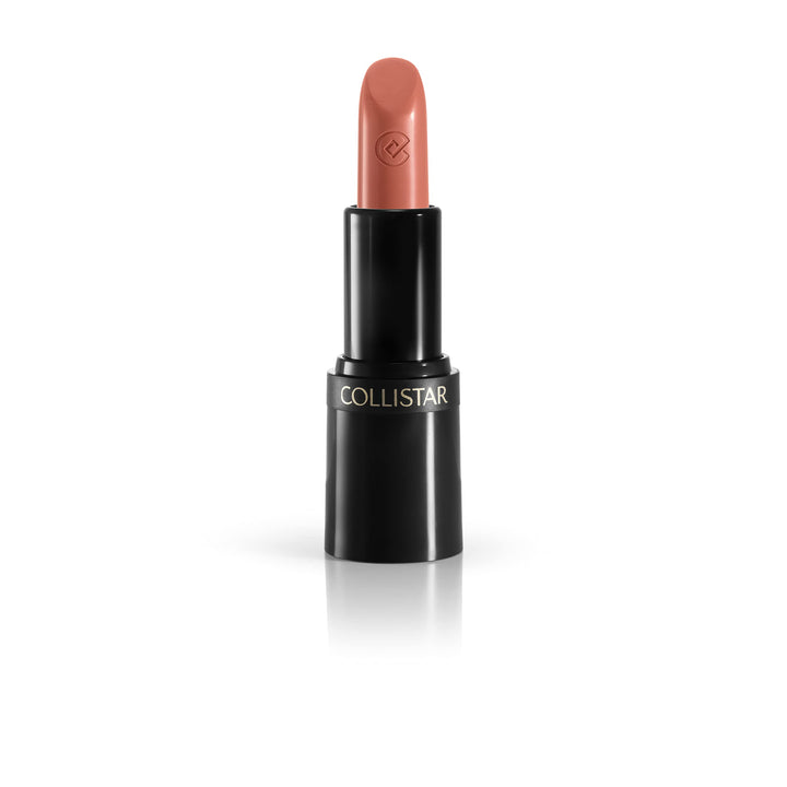 Rosy peach creamy lipstick in black recyclable tube, angled tip visible, 3.5 g