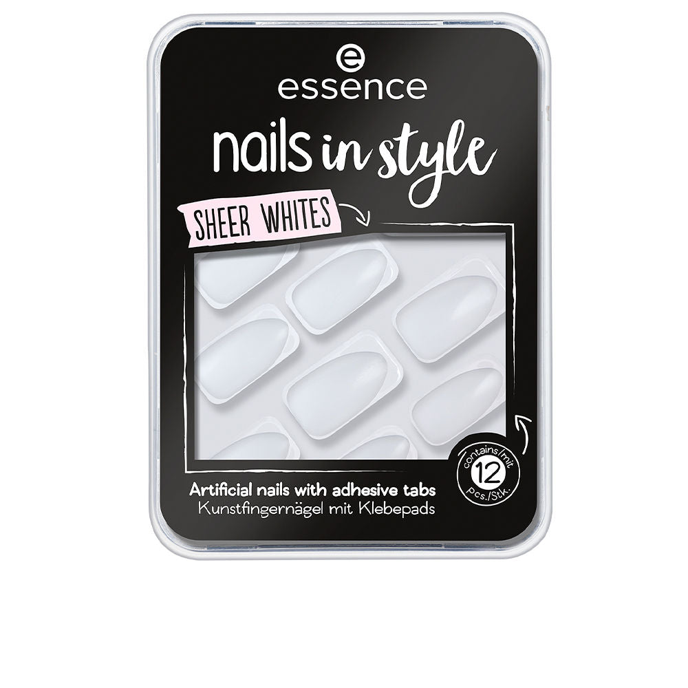 Set of 12 soft square press‑on nails in muted beige with adhesive tabs