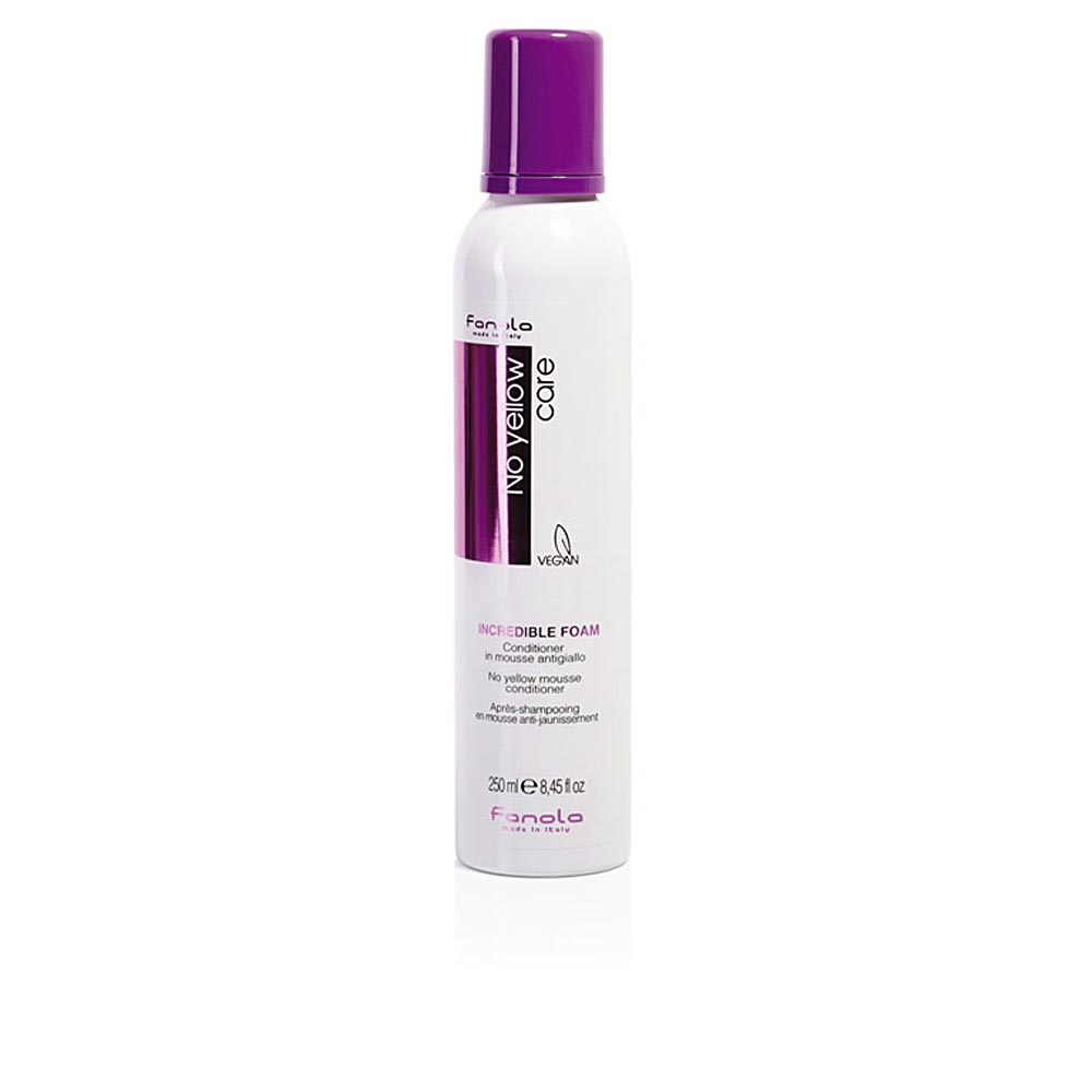 Purple-tinted 250 ml mousse conditioner for neutralising yellow tones in hair