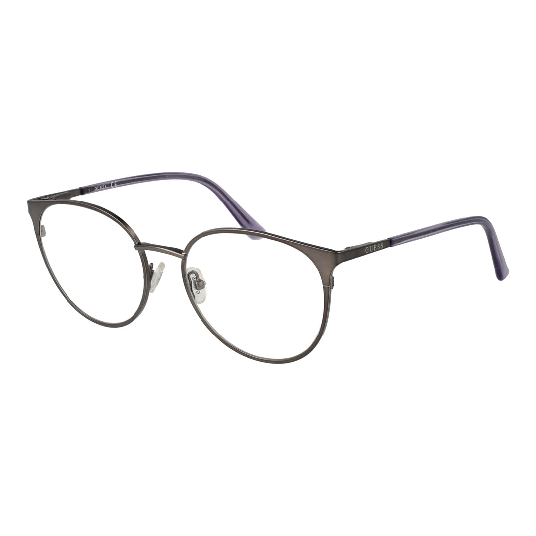 Gray-purple thin metal round eyeglasses for Women with adjustable nose pads on neutral background