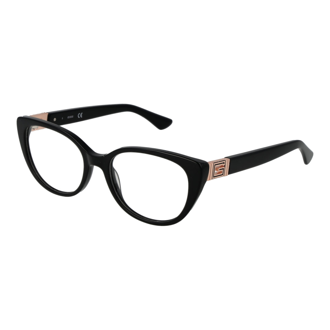 Black retro cat-eye eyeglasses with rose gold metal temple accents and clear lenses for Women