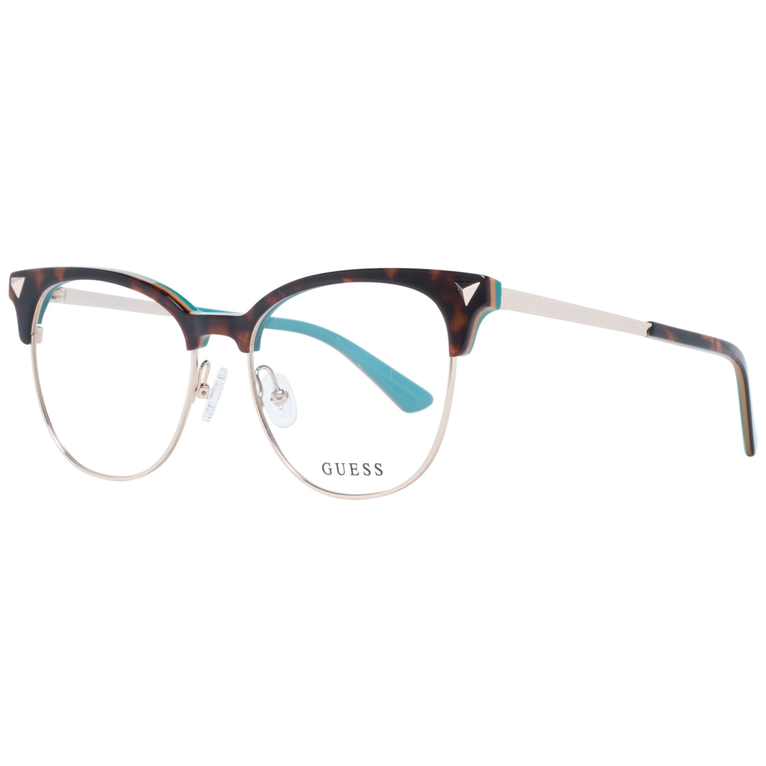 Tortoise shell cat-eye eyeglasses for Women with turquoise and gold triangular corner accents